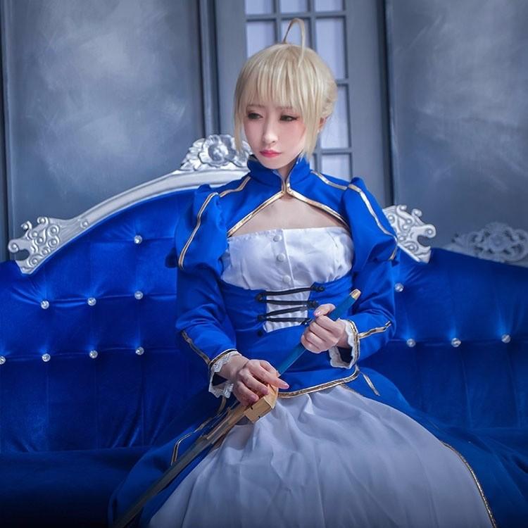 セイバー Fate stay night コスプレ衣装 Saber アルトリア・ペンドラゴン Arturia Pendragon ブルー ドレス  マント コスチューム 学園祭 イベント