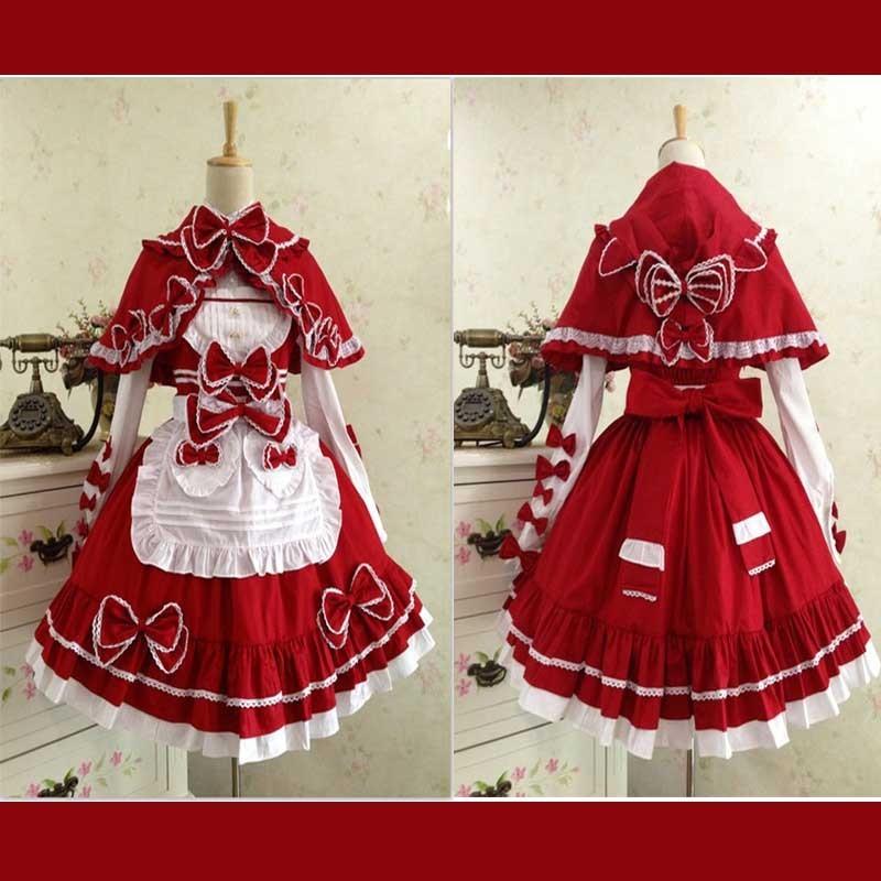 受注生産 S M L Xl 2xl 赤ずきん ロリータ 洋服 マント メイド ワンピース コスプレ レース 赤 レッド 4点セット La1ze グレースショップ 通販 Yahoo ショッピング