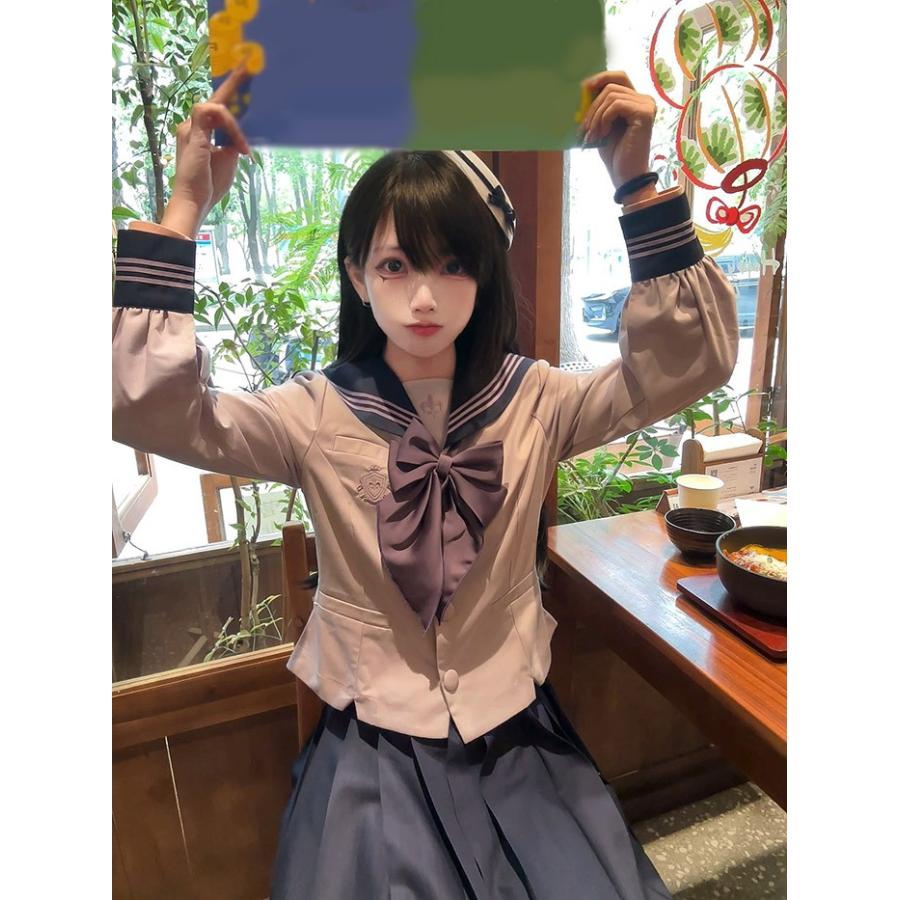 セーラー服 上下セット レディース 長袖 リボン付き 制服風 ブラウス