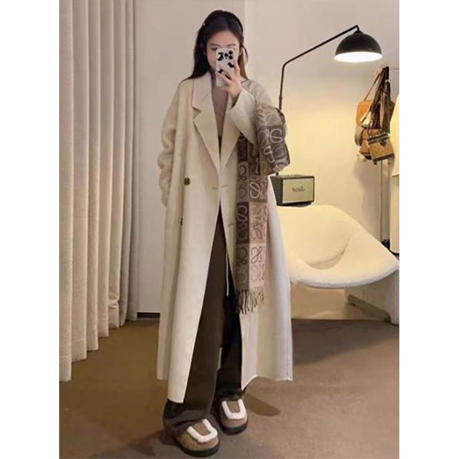 チェスターコート レディース ロング丈 ダブルボタン シンプル