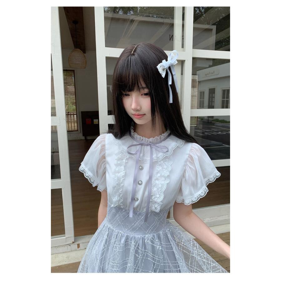 量産型 ワンピース ロリータ 夏 レース 半袖 レディース 女子 リボン