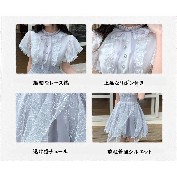 量産型 ワンピース ロリータ 夏 レース 半袖 レディース 女子 リボン