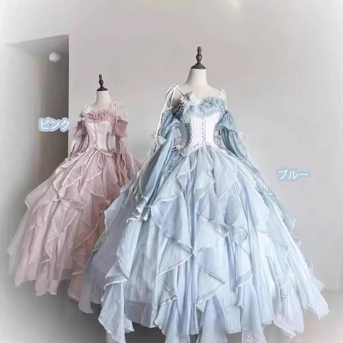 ロリータ ドレス ワンピース レディース 姫系 フリル レース シフォン