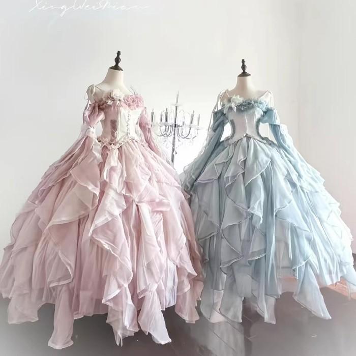 ロリータ ドレス ワンピース レディース 姫系 フリル レース シフォン
