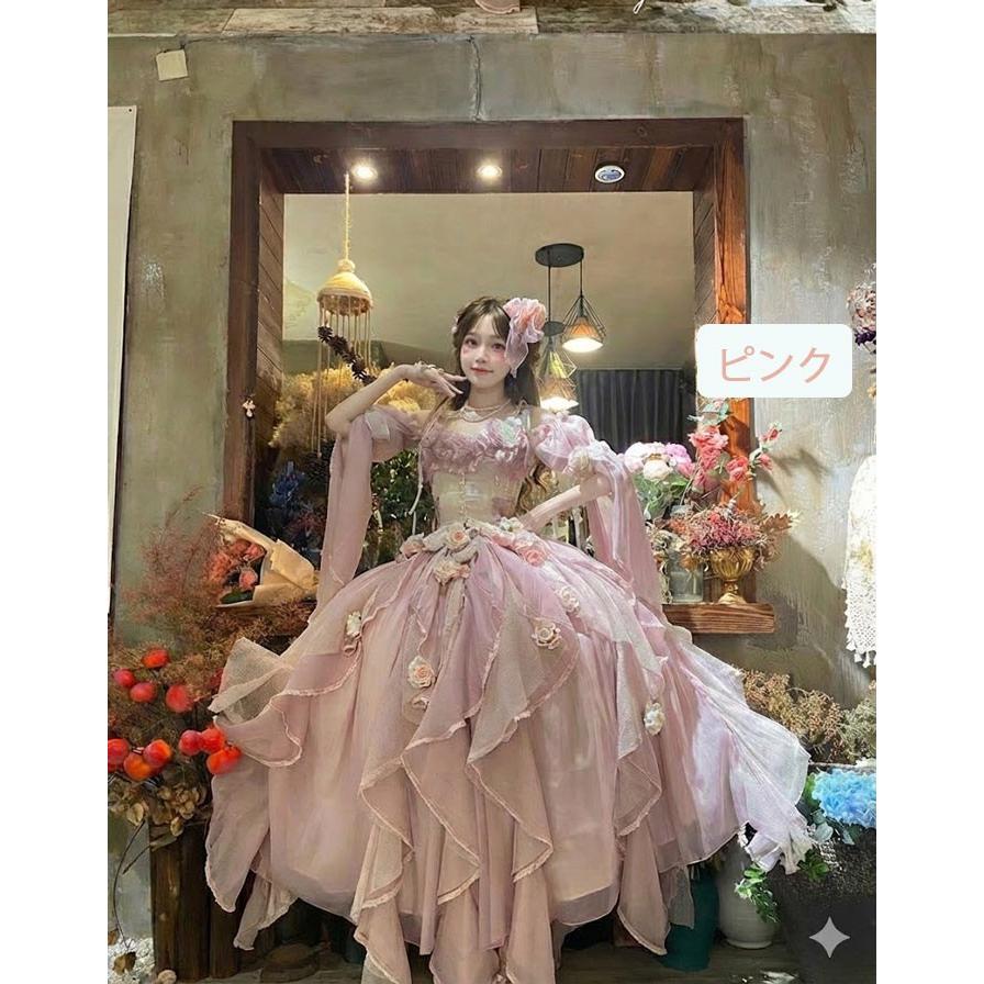 プーリップス　フォリア　ロリータ系ドレス ロリータ ドレス ワンピース レディース 姫系 フリル レース シフォン