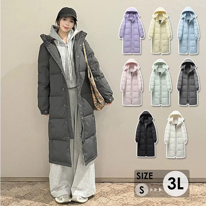 ロングダウンコート レディース フード付き 軽量 あったか 防寒コート