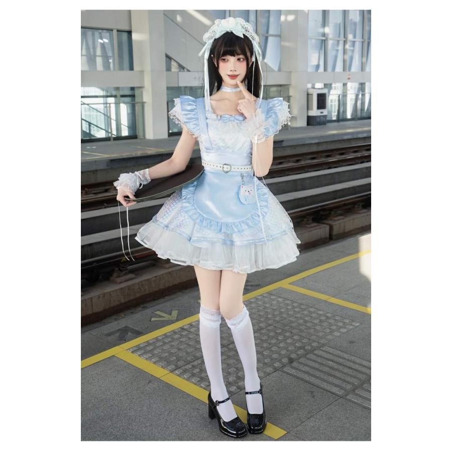 メイド服 ロリータセット ワンピース マーメイド風 キラキラ 甘ロリ 