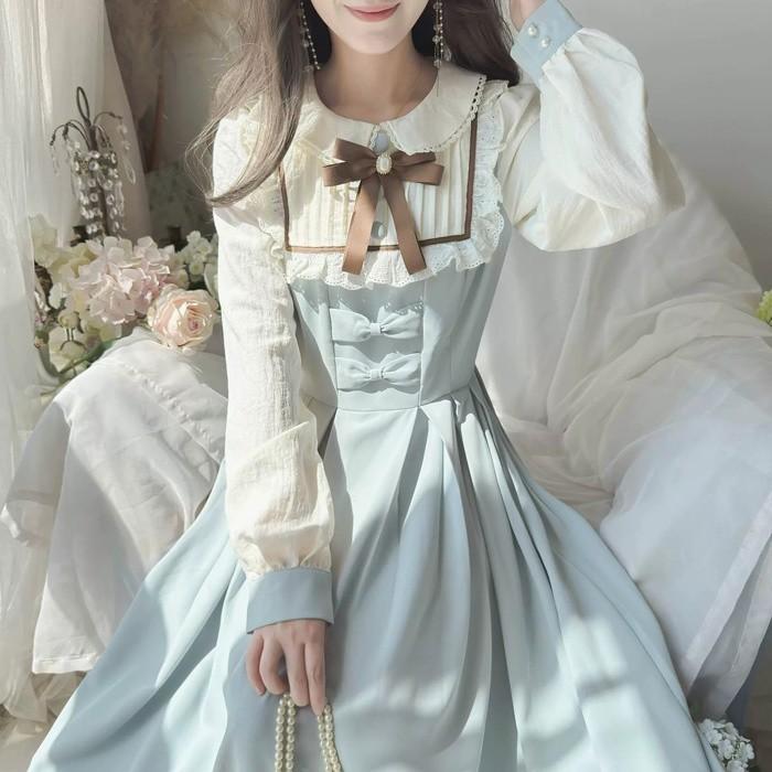 甘くて可愛いロリータワンピース フランス風ドールカラー 長袖 ロングワンピース フェミニン 学院風 春夏 レディース S/M/L/2L nd040x0x0m4_1