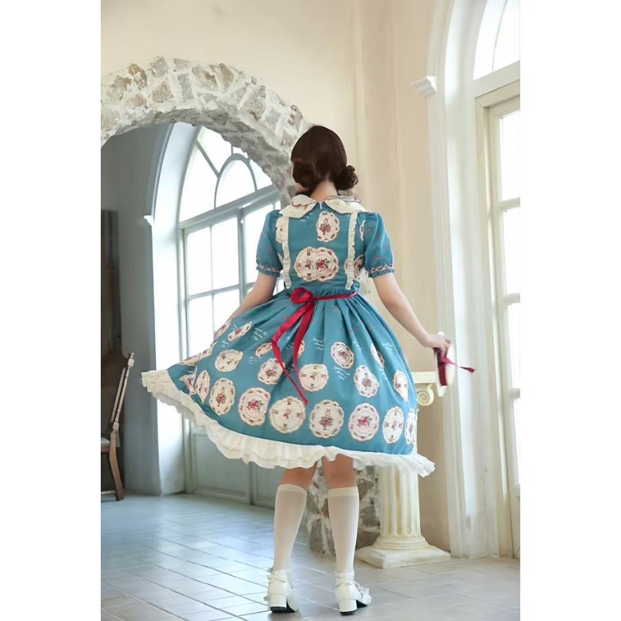 ロリータ ワンピース レディース クラロリ 半袖 Aライン ミモレ丈