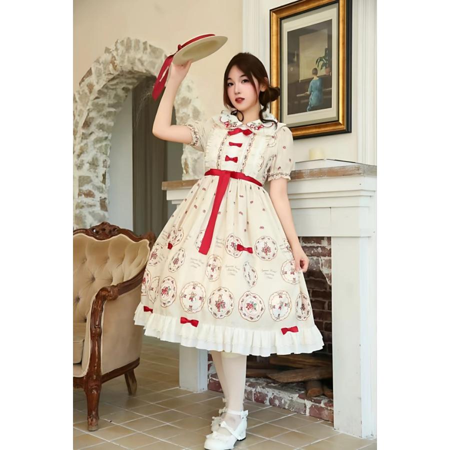 ロリータ ワンピース レディース クラロリ 半袖 Aライン ミモレ丈