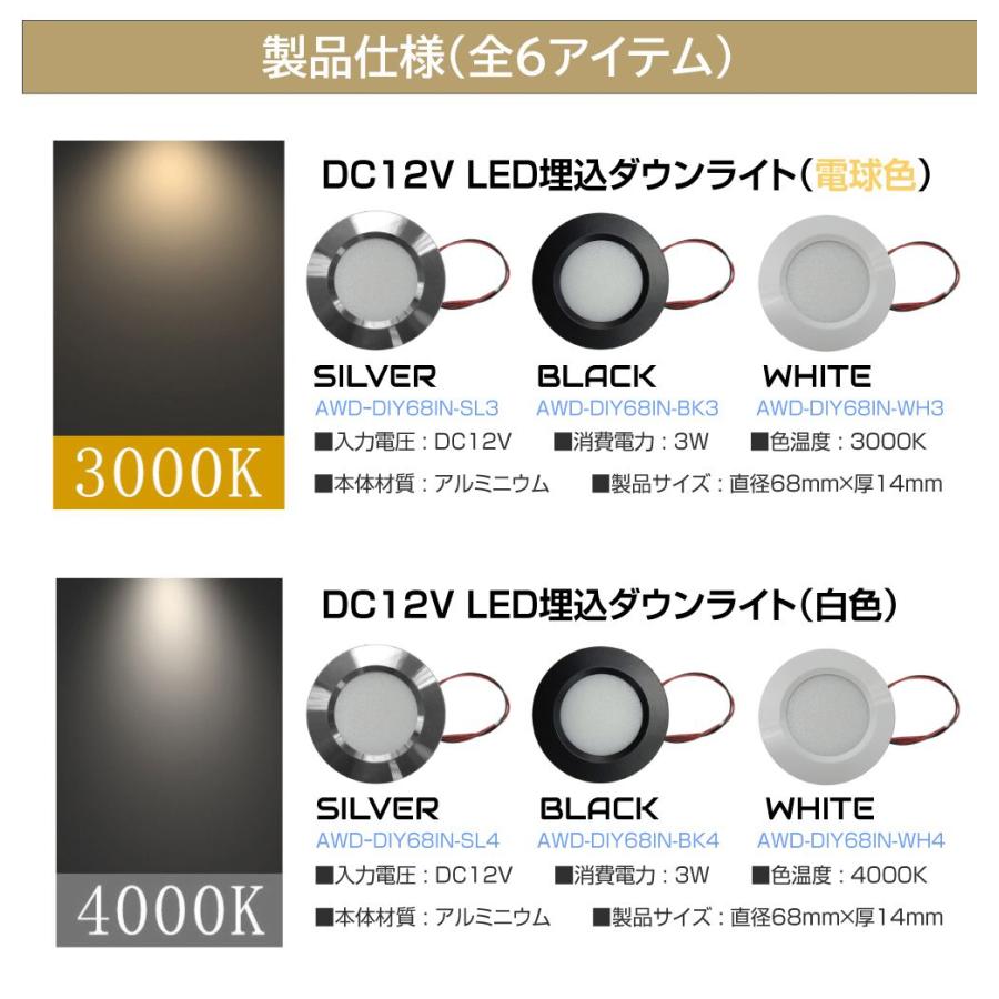 DC12V用 直径68mm 埋込LEDダウンライト 全6タイプ AWD-DIY68IN | DC12V