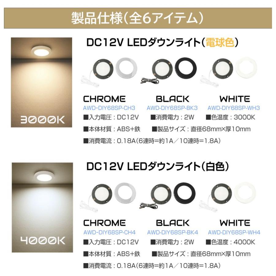 DC12V用 直径68mm LEDスペーサーダウンライト 全6タイプ AWD-DIY68SP
