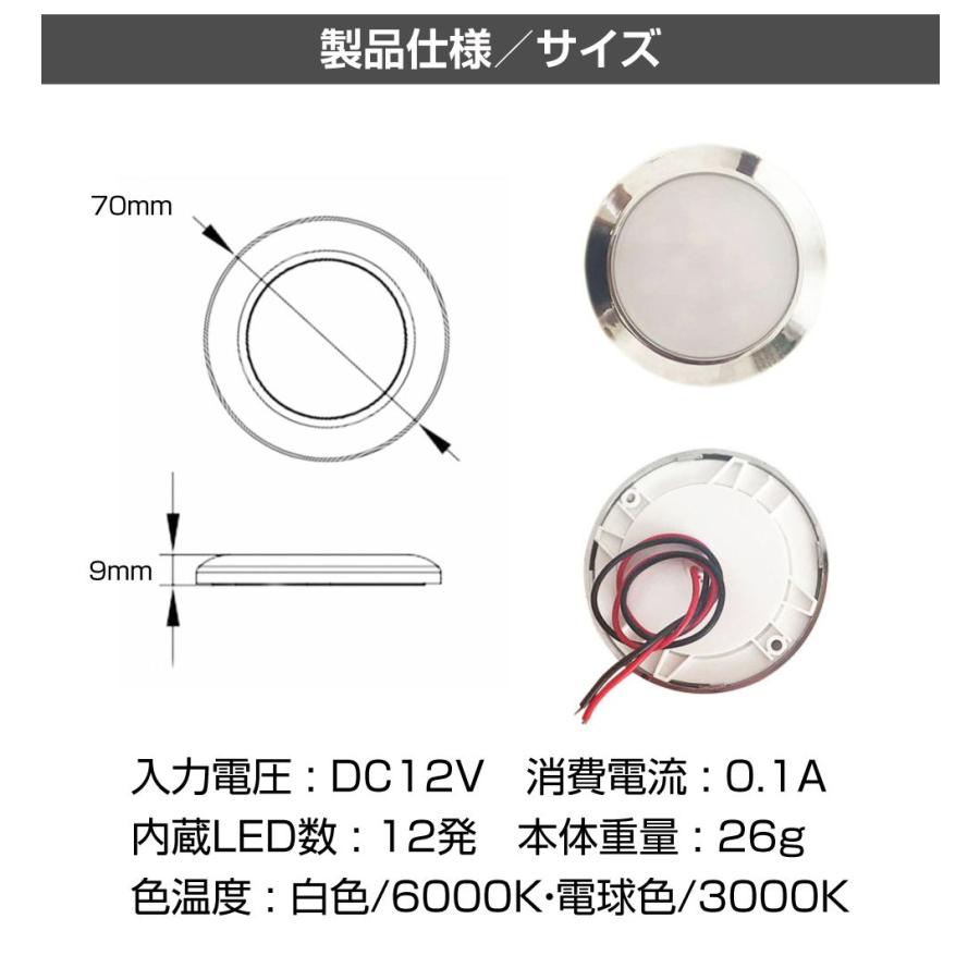 キャンピングカー 直径70mm LEDダウンライト 全3ボディカラー4個セット