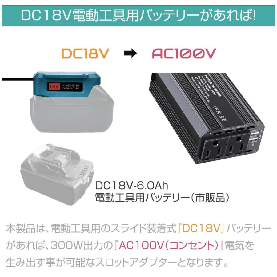 AC100V 出力 インバーター 18V 電動工具用バッテリー 電源変換 DC AC