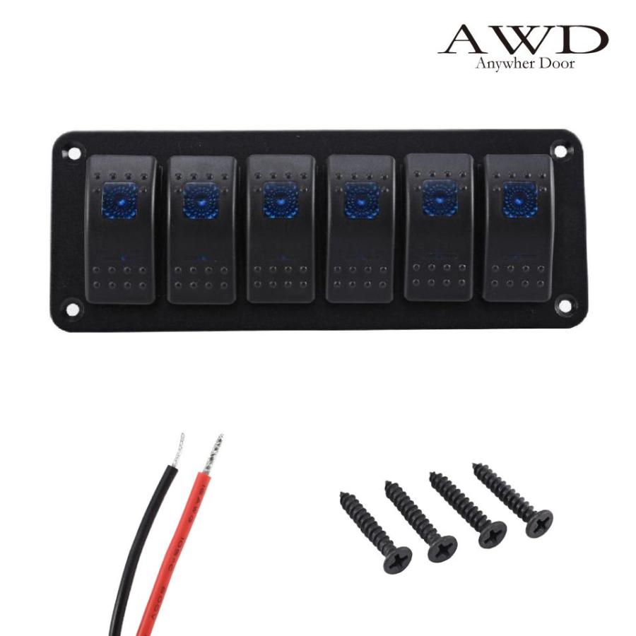 キャンピングカー/ボート 6連ロッカースイッチパネル DC12V ブルー LED