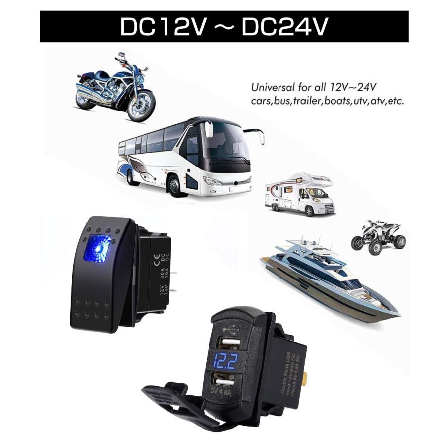 CA/BO 2連ロッカースイッチ&4.8A 2USBポート&ボルトメーターパネル CZ