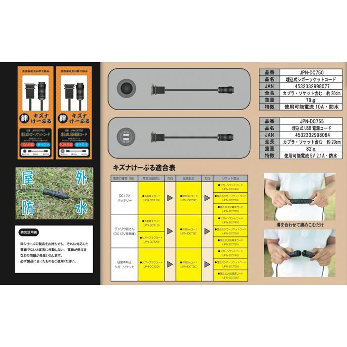 直流家 キズナけーぶる シガープラグコード DC12V用 最大10A タケル