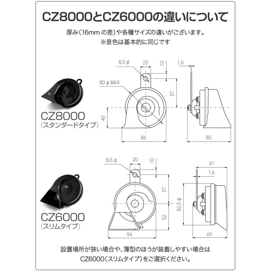 ホーン クラクション 車 12V スズキ車 メーカー別専用カプラー付 HIGH/LOWセット キャラッツホーン CARAZホーン 薄型 CZ6000 JQ-N-SKHC01SS あすつく 送料無料｜gracetrim2｜09