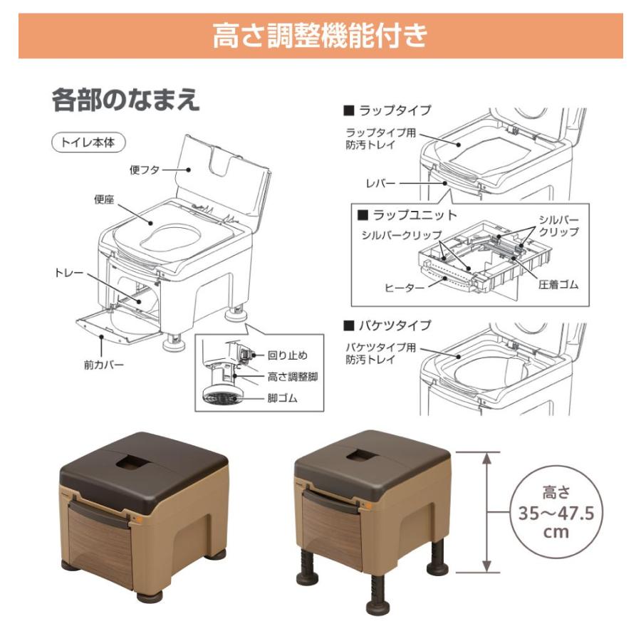 簡易トイレ 非常用トイレ 熱圧着 高さ調整 パナソニック ラップ式トイレ ラフィーネキューブ ブラウンプラスチック便座 pn-l30301br ポータブルトイレ 防災_2