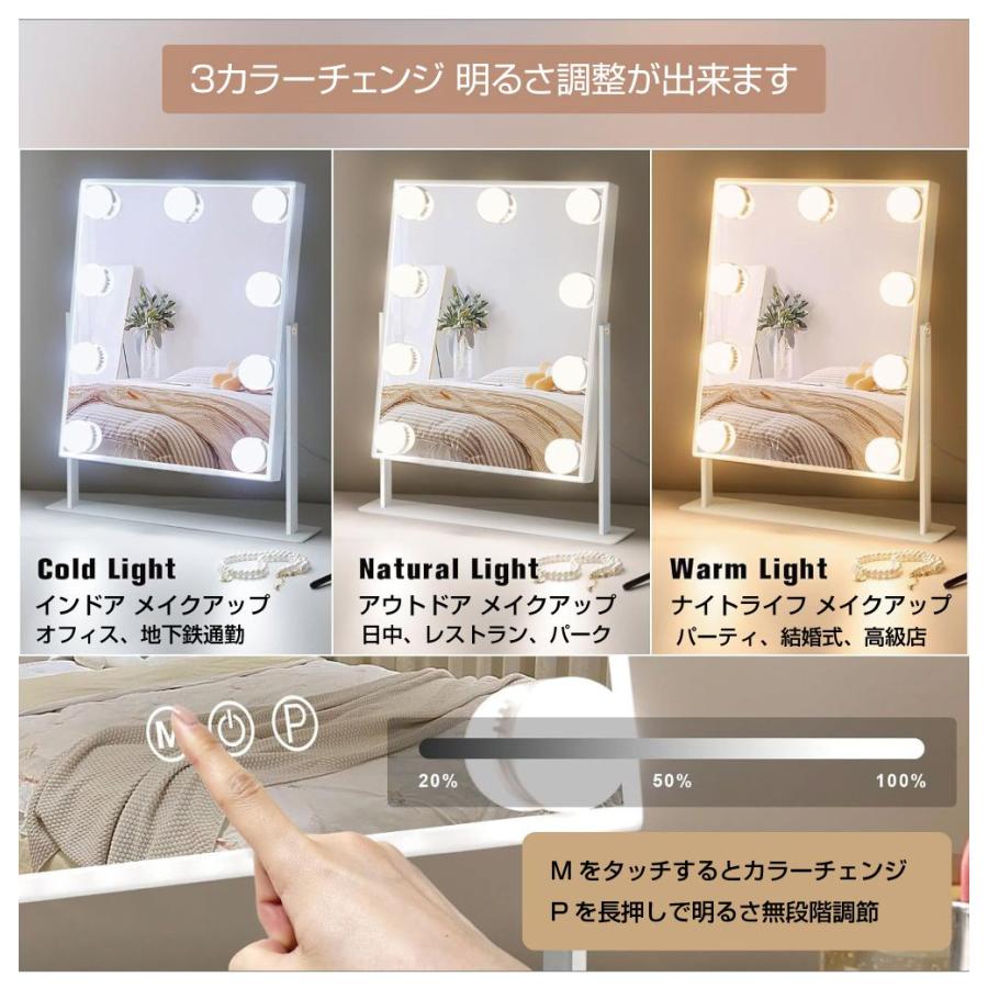 女優ミラー ドレッサー ライト付き 卓上 LED ライト 丸 9LED 10X拡大鏡