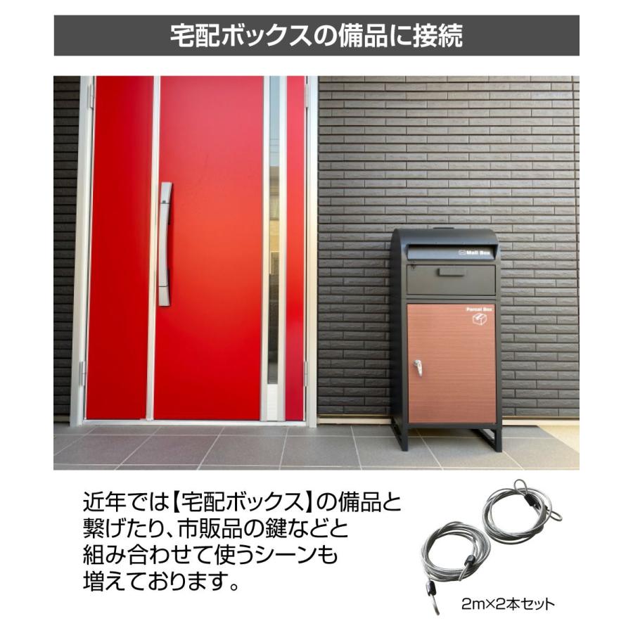 ワイヤーロープ 2m 2本セット WC-WR2 ステンレス | ワイヤー 南京錠 鍵 固定 ダイヤルロック スーツケース バッグ 旅行 ベビーカー 金庫 盗難防止 宅配BOX |  | 04