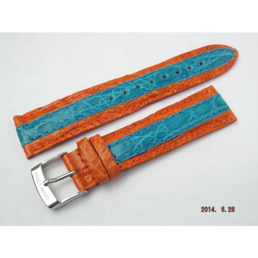 リトモラティーノ 腕時計純正替えベルト 20mm幅 バイカラー（オレンジ/水色）、革 | 