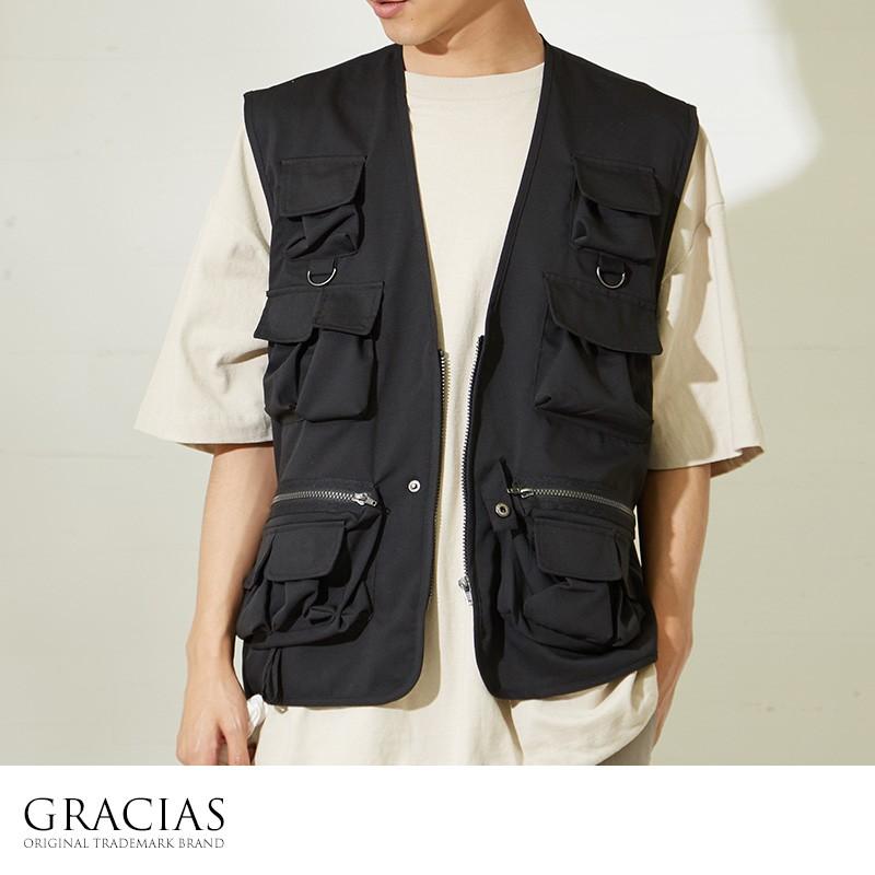 ベスト メンズ フィッシングベスト ミリタリーベスト アウトドア ブラック 黒 ストリート 系 韓国ファッション Graciasショッピングストア 通販 Yahoo ショッピング