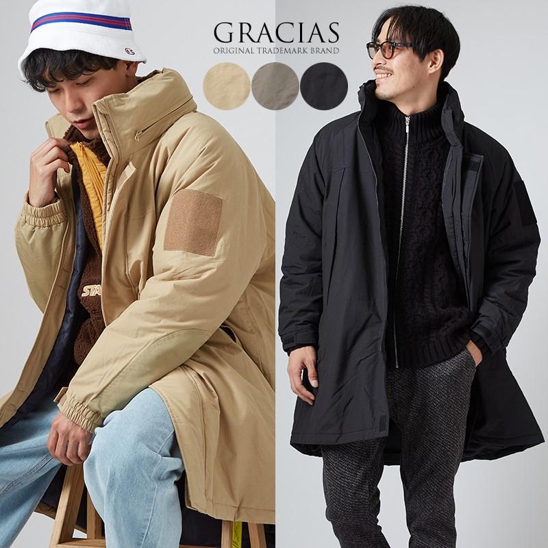 中綿ジャケット メンズ 防寒 オーバーサイズ 大きいサイズ ゆったり ロング丈 黒 緑 ハイネック スタンドカラー 中綿コート ダウンジャケット Gracias Graciasショッピングストア 通販 Yahoo ショッピング