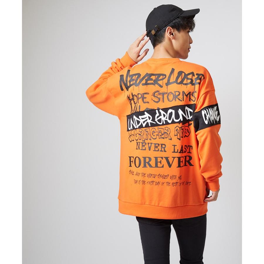 裏毛 スウェット トレーナー メンズ ビッグシルエット ゆったり 大きいサイズ ロゴ プリント クルーネック ワッペン オレンジ 黒 白 Gracias Graciasショッピングストア 通販 Yahoo ショッピング