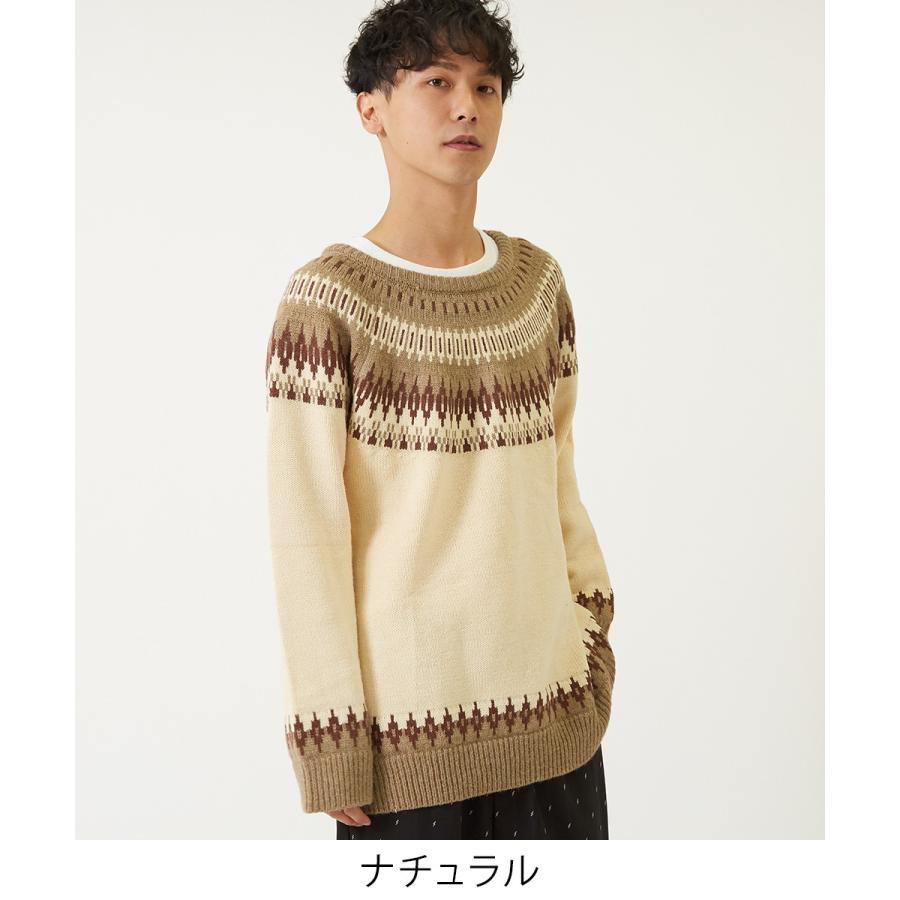 セーター メンズ レディース ノルディック柄 クルーネック ニットセーター ゆったり オーバーサイズ ドロップショルダー 大きいサイズ 長袖 黒 Gracias Graciasショッピングストア 通販 Yahoo ショッピング