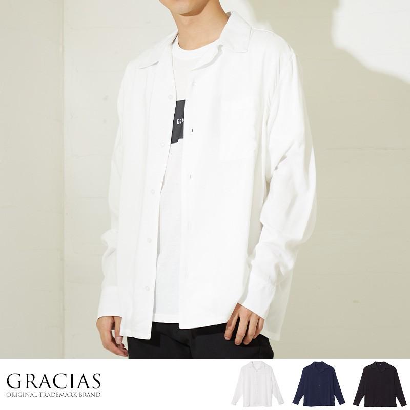 レーヨン 開襟シャツ メンズ 長袖 シャツ オープンカラーシャツ 無地 ブラウス 長袖シャツ 白 Graciasショッピングストア 通販 Yahoo ショッピング
