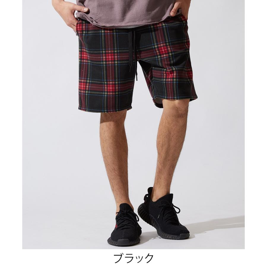 チェック ショートパンツ メンズ スウェット ハーフパンツ ショーツ 短パン ブラック レッド 黒 赤 韓国ファッション 502 Graciasショッピングストア 通販 Yahoo ショッピング