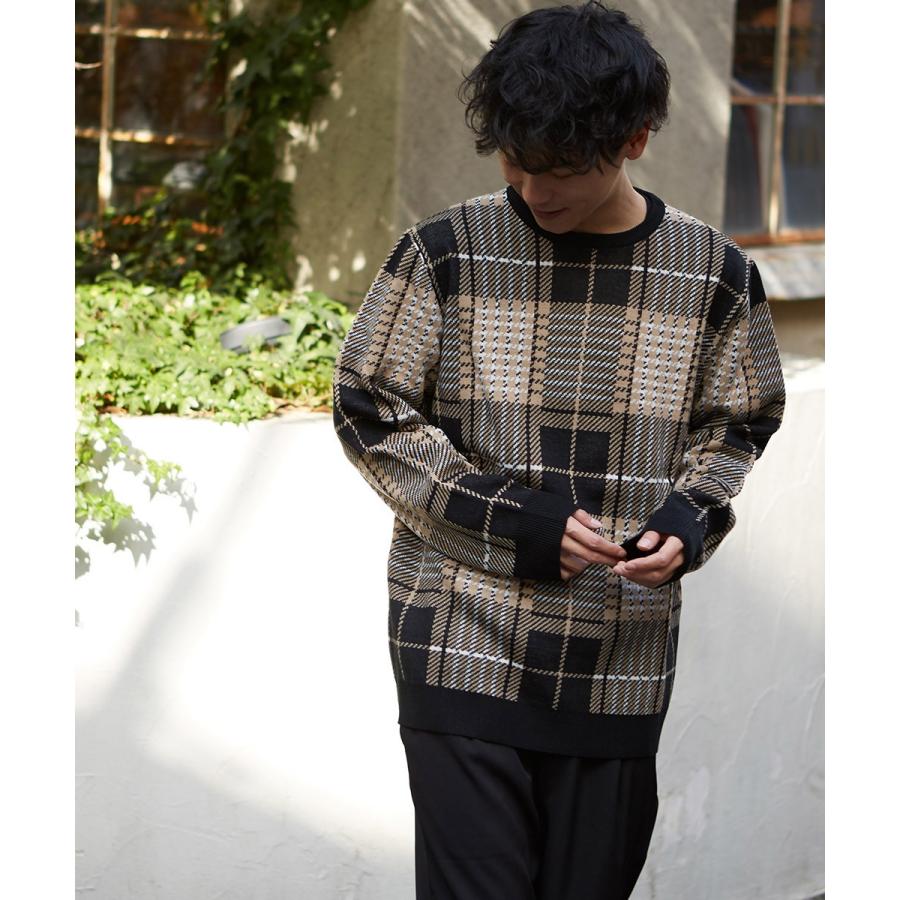 ニット メンズ セーター チェック柄 長袖 ニットセーター ジャガードニット ベージュ レッド 赤 Improves Graciasショッピングストア 通販 Yahoo ショッピング
