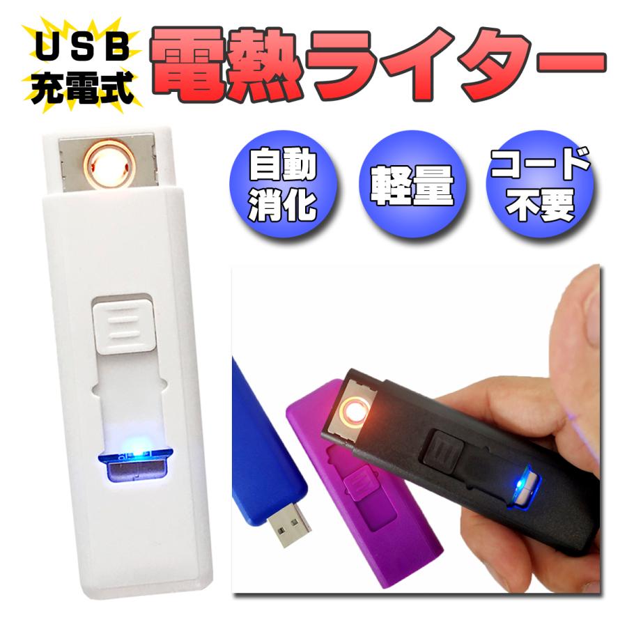 電熱 まとめ買いでお得 最先端 電子 ライター USB 小型 充電式 自動消火機能付き お線香可能