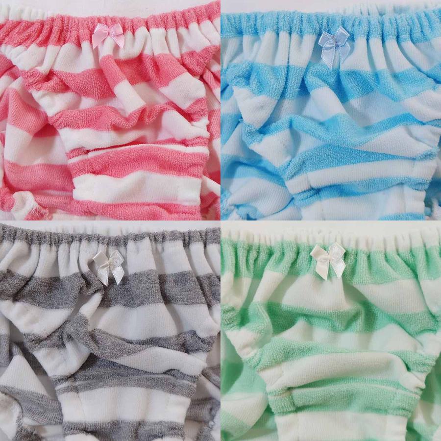 レディース しましまパイルボーダーショーツ インゴム ローライズ 縞パン リボン付き パンツ パンティ メール便 |  | 06