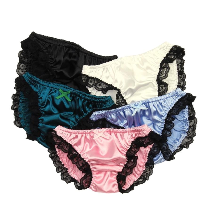 レディース レース・リボン付き ソフトサテン インゴム 光沢 ローライズ スキャンティー パンティー かわいい 小さいパンツ 浅め メール便 | 