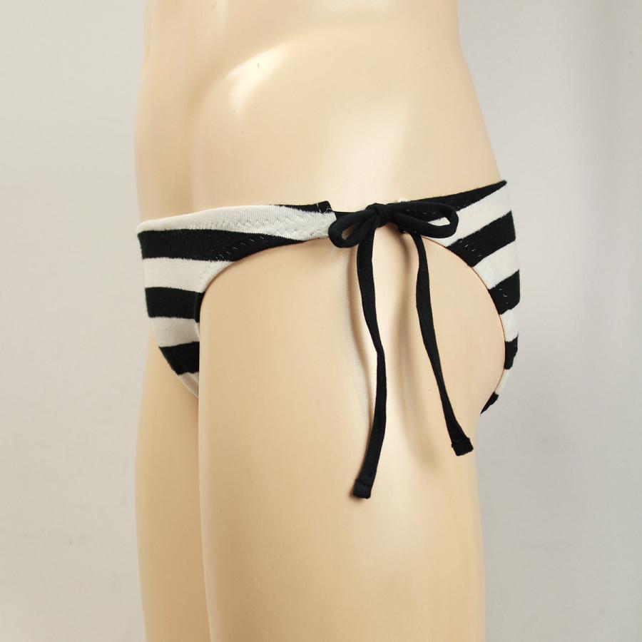 メンズ  紐パン 黒×白 パイルボーダー 縞パン ビキニ 横紐ショーツ インナー かわいい パンツ  男性 下着 メール便 |  | 03
