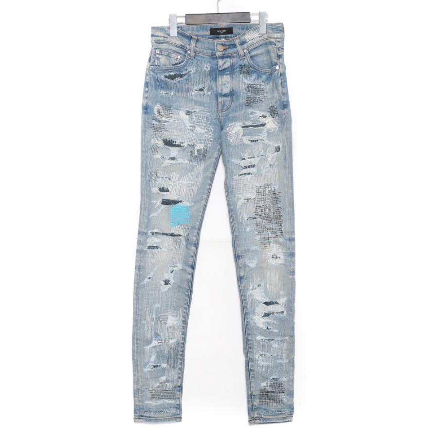 AMIRI 22SS Skinny-Fit Distressed Embroidered Jeans 29 インディゴ