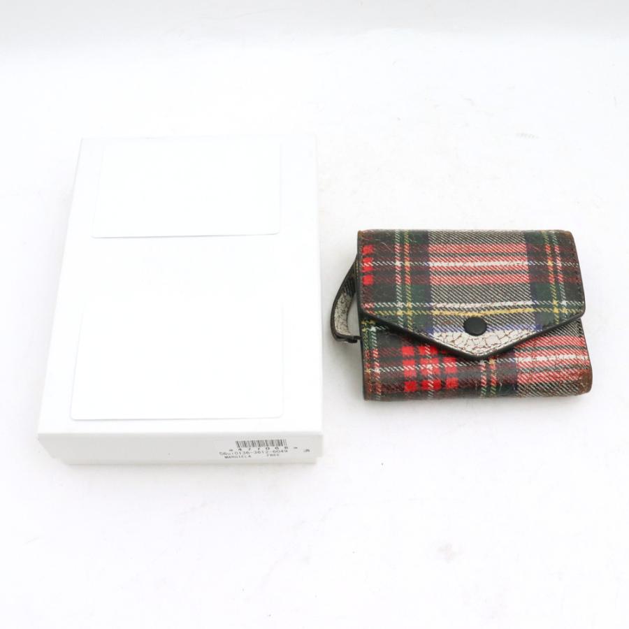 MAISON MARGIERA グレインレザー チェック柄三つ折り 財布 チェック