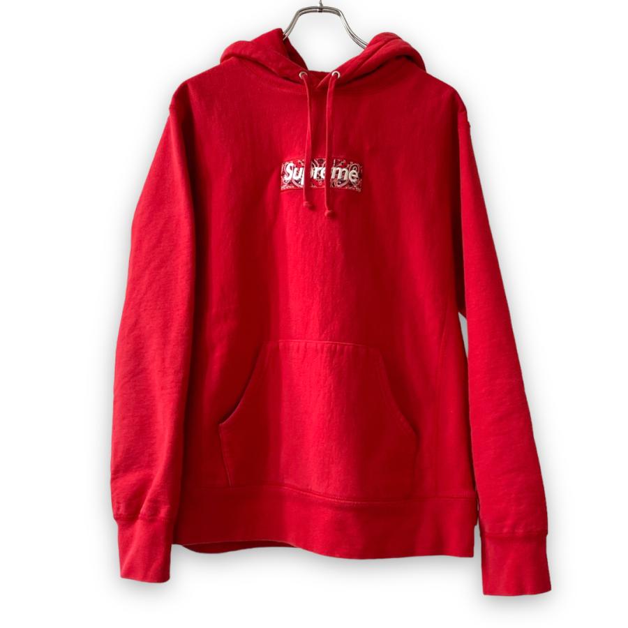 SUPREME 19AW Bandana Box Logo Hooded SweatShirt レッド サイズ M