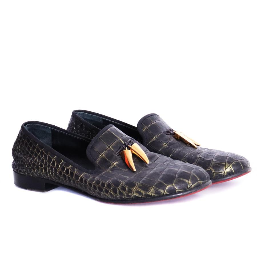 GIUSEPPE ZANOTTI 型押しレザーシューズ ブラック/ゴールド 41 