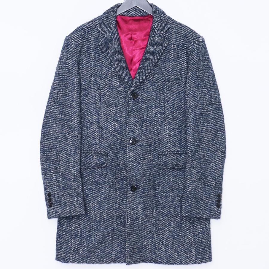 美品 ルイジビアンキマントヴァ チェスターコート ヘリンボーン グレー