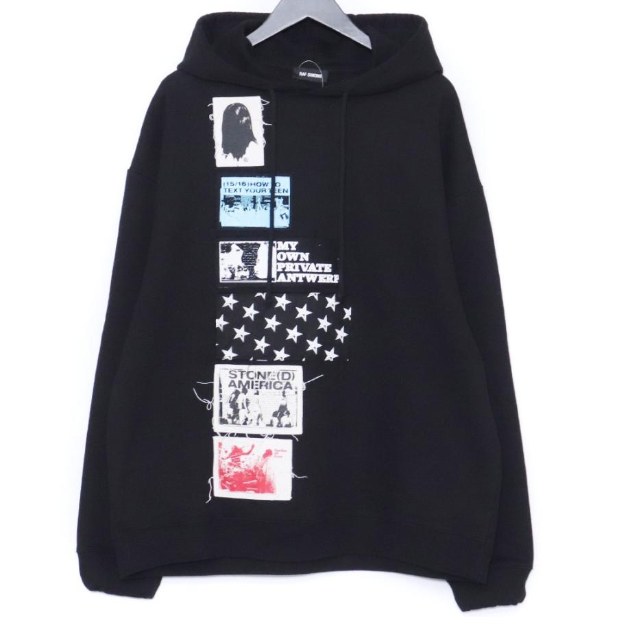 RAF SIMONS パッチフーデッドパーカー コットン Lサイズ ブラック 201