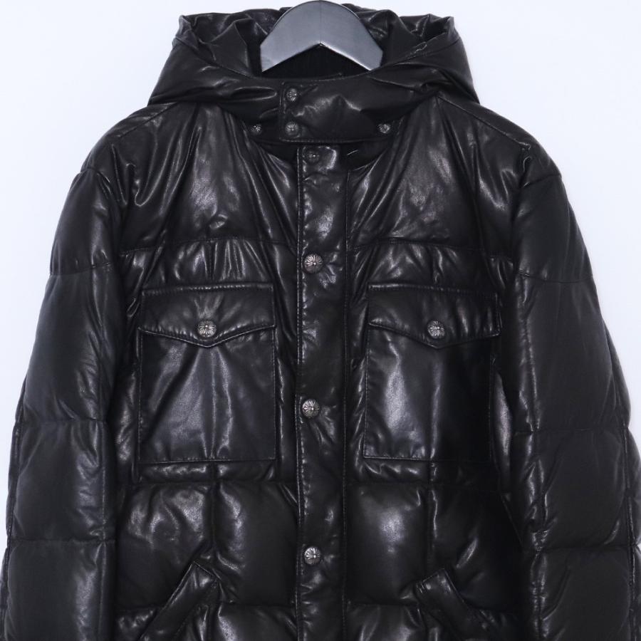 CHROME HEARTS フーデッドレザーダウンジャケット クロスボールボタン