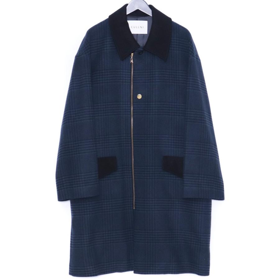 CULLNI STUDIOUS別注 ZIP CHECK COAT サイズ2 ブルー グリーン