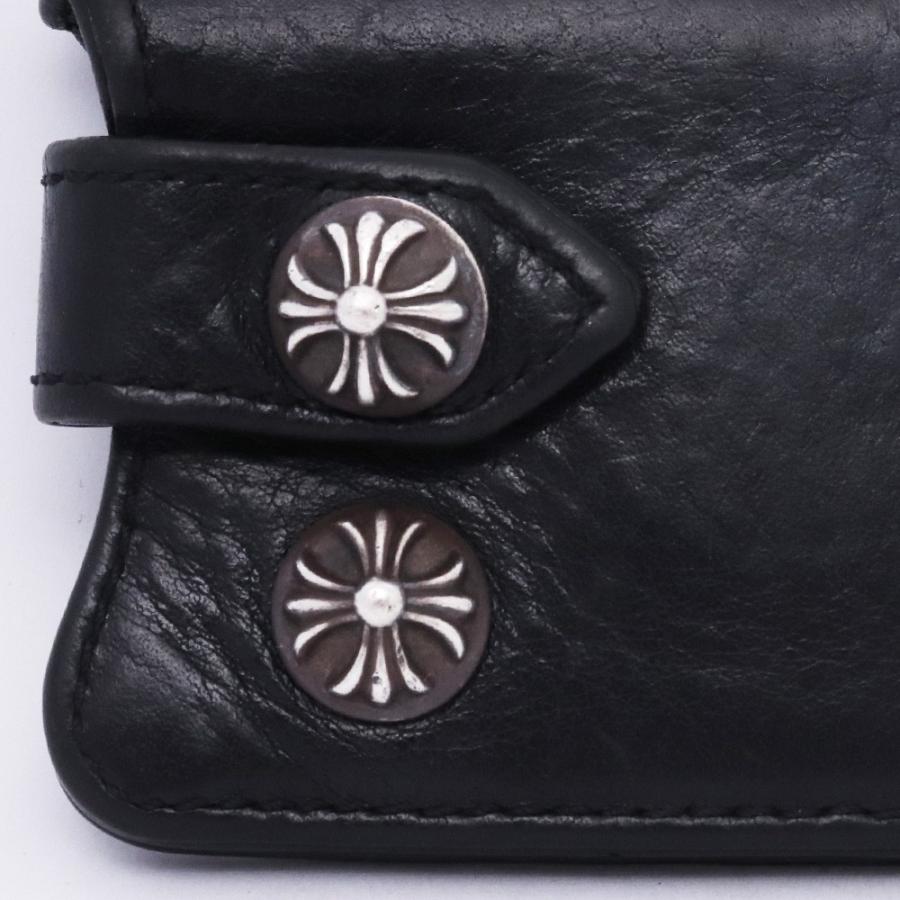 CHROME HEARTS レザーキーケース クロスボールボタン ブラック クロム