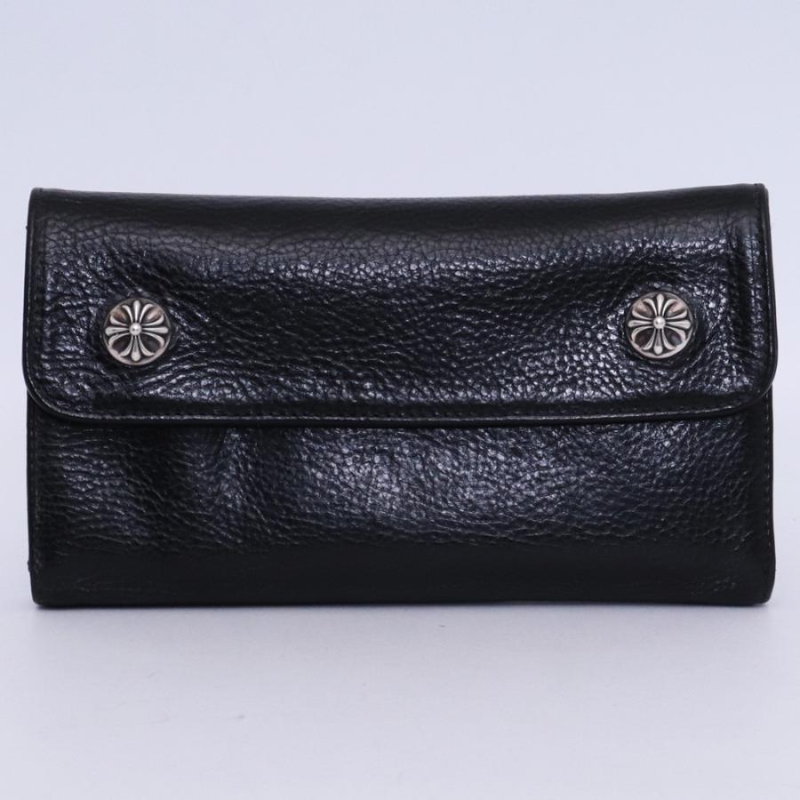 CHROME HEARTS ウェーブウォレット クロスボタン ヘビーレザー