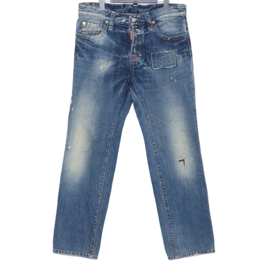 【イタリア製】DSQUARED2 クラッシュ加工 スキニーデニム スリムフィット DSQUARED2 クラッシュ加工スキニーデニムパンツ サイズ44 インディゴ