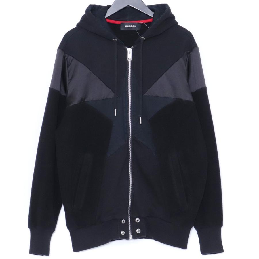 『DIESEL』 パーカー　ナイロン　切替　異素材　フルジップ　黒　【M】 DIESEL ジップアップスウェットパーカー Mサイズ ブラック ディーゼル