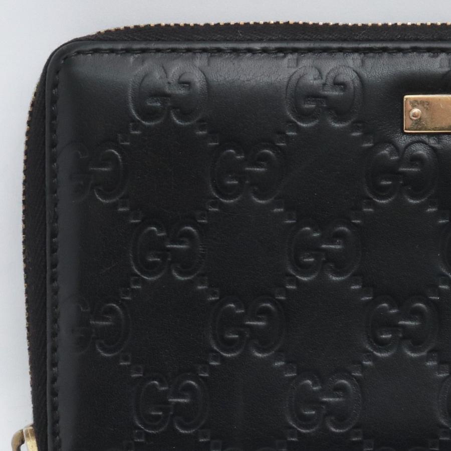 グッチ GUCCI GGシマ レザー ウォレット 長財布 黒 ブラック プレート GUCCI シマロゴプレートラウンドファスナー長財布 ブラック